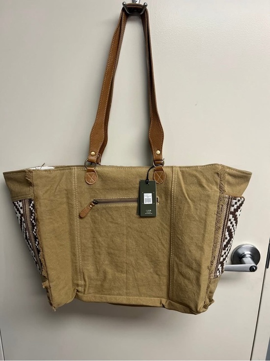 Myra Bag Brown & White Patterned Tote with Tan Handles - Picture 2 of 2